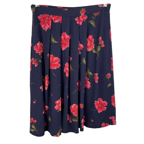 Modiano Womens Floral Pleated Skirt Size 8 Blue & Red Knee Length - Picture 1 of 8